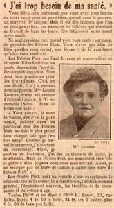VILLEMOMBLE ( 93 ) MME LOUISE LOISEAU / PILULES PINK / PUBLICITÉ 1923 - Picture 1 of 1