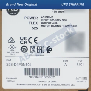 New Sealed Allen-Bradley 25B-D4P0N104 PowerFlex 525 AC Drive 1.5kW 2Hp 3 PH - Picture 1 of 8