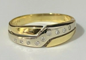 18K Two-Color Gold & Diamond Band Ring size M 1/2 - 6 1/4 - Picture 1 of 9