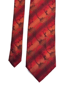 VILLA BOLGHERI Italian Neck Tie 100% Silk Woven Made in Italy Red Leaf Pattern - Picture 1 of 7