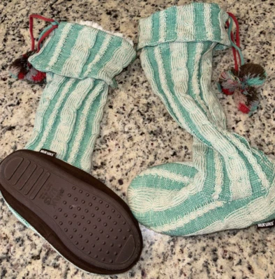 Botas de punto MukLuks para mujer talla XL extra grandes 9 1/2 - 10 1/2 ~ verdes, blancas Foto 1 de 3