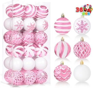 36 Pcs Pink & White Shatterproof Christmas Ball Ornaments 236 Inch Indoor Party - Picture 1 of 12