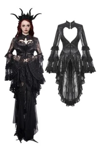 Dark In Love Women Black Vintage Gothic Heart-Shaped Hollow-Out Lace Tailcoat - Picture 1 of 17