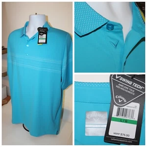 NWT $75 Mens CALLAWAY Swing Tech Short Sleeve Polo Golf Shirt Blue : Size L - Picture 1 of 10