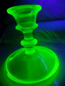 Vasoline Yellow Glass Candle Holder Glossy Urainum Pressed Elegant - Picture 1 of 6