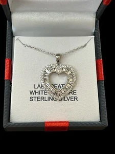 Weißer Saphir herzförmiger Anhänger an 18" Sterlingsilberkette Laborgefertigter Edelstein - Bild 1 von 4