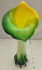 Murano Style Green Yellow Hand Blown Glass Jack in the Pulpit Vase 12” Pier 1