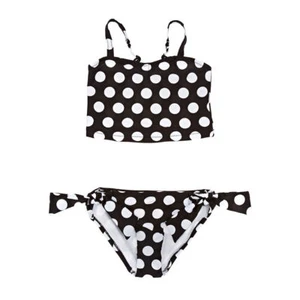 Seafolly Kids Sunset Island Ruffle Tank Bikini Set Girls 6 Black Poka Dot - Picture 1 of 5