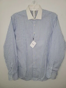 NWT Hackett Mayfair London Slim Fit 17 43 Soft Stripe 170 Blue White Dress Shirt - Picture 1 of 12