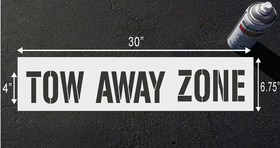 QCPSIGNS TOW AWAY ZONE, 4" Stencil for Parking lot & curb block