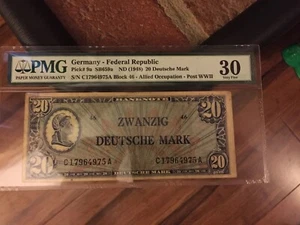 Germany 20 Deutsche Mark 1948 P-9a Allied Occupation PMG 30 VF Rare - Picture 1 of 4