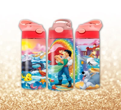 Vaso de botella de agua para niños The Little Mermaid 12 oz tapa abatible de acero inoxidable Foto 1 de 4