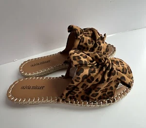 Olivia Miller Knot Espadrille Sandals Slides Animal Print Leopard Flat US 9 M - Picture 1 of 4