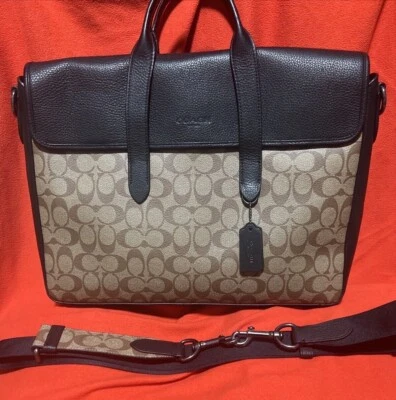 NWT Coach Sullivan Portfolio Brief In Signature Canvas Khaki/Black C9873 - Image 1 of 4