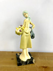 Depose Italy Figurine Lady With Basket, Resin Ornament, Collectable, Marble Base