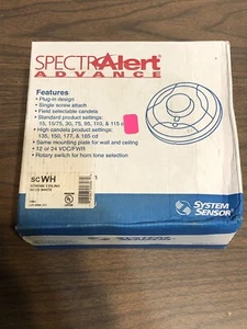 SYSTEM SENSOR SCWH CEILING STROBE WHITE HIGH CANDELA, *NEW IN BOX* - Picture 1 of 2