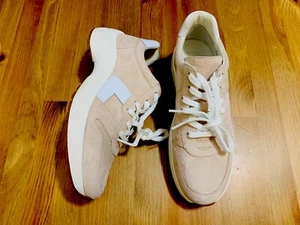 Ralph Lauren Rylee lace up leather light blush white sneaker shoes NWOB size 9 - Picture 1 of 8