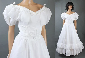 Vintage Wedding Gown XS White Chiffon Short Sleeve Southern Belle Dress Train - Picture 1 of 10