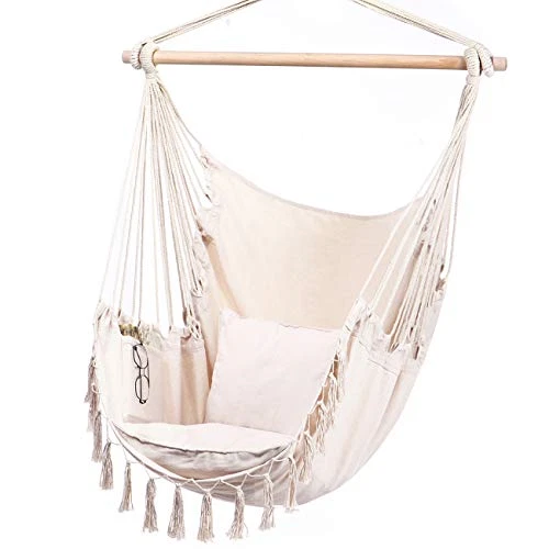 Y-STOP Rope Hanging Chair Swing with 2 Cushions - Beige