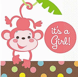 Fisher Price IT'S A GIRL Animals of Rainforest PAPER NAPKINS monkey baby shower - Picture 1 of 1