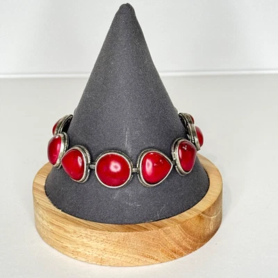 Pulseira Lucky Brand Link marrom cabachon tom prata fecho alternador - Imagem 1 de 4