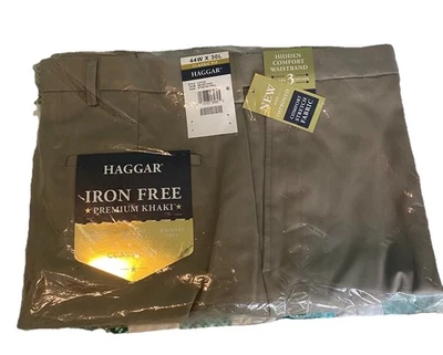 Caquis Haggar Premium sin hierro para hombre 44X30 beige ajuste clásico tela cómoda nuevos con etiquetas Foto 1 de 2