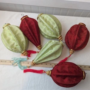 Elegante vietnamesische Seidenlaterne 6er Set Handarbeit Hängedeko Quaste asiatisch - Bild 1 von 15