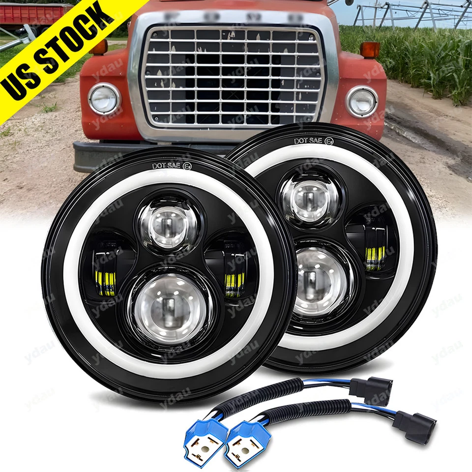 Pair Round 7" LED Headlight Hi/Lo Projector For Ford LN7000 LN8000 LN9000 Trucks - Image 1 of 4