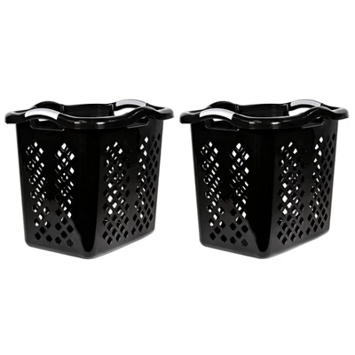 New 2 Bushel Lamper Plastic Laundry Basket with Silver Handles, Black, 2 Pack - Image 1 of 4