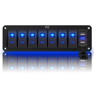 7 Gang Waterproof Marine Boat Rocker Switch Aluminum Panel DC 12V/24V 5Pin On-O - Picture 1 of 8