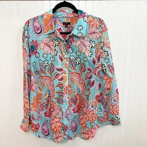 Talbots Plus Türkisblau Fantastisches Paisley-Hemd mit Knopfleiste Damengröße 1X - Bild 1 von 5