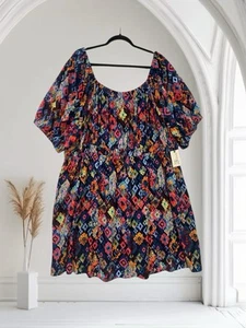 Vestido Terra & Sky Mezcla de Lino Para Mujer Talla 3X Multi Ikat Manga Abullonada Lazo Trasero - Imagen 1 de 22