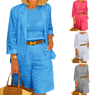 Completo Donna Lino Cotone Blazer e Shorts Coordinati Estate Tg S - Immagine 1 di 4