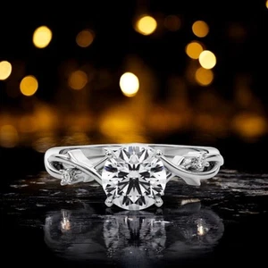 Anillo de oro blanco de 14k de 1,06 quilates de corte redondo creado en... - Imagen 1 de 11