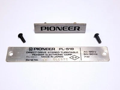 🔥 PIONEER PL-518 Turntable Plinth LOGO BADGE and SERIAL NUMBER PLATE - Image 1 of 3