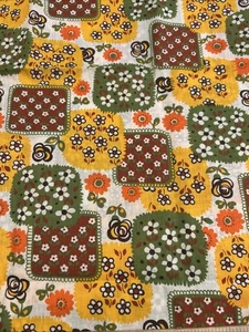 Vintage 1.5 Yards 44” Wide Material Fabric Green Yellow Orange Brown GROOVY MOD - Picture 1 of 7