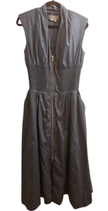 Anthropologie The Tommie Shirt Dress Women M Cap Sleeve Smocked Front-Zip Midi - Picture 1 of 13