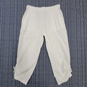Habitat white Linen blend cropped capri elastic waist pants pockets Size Small - Picture 1 of 15
