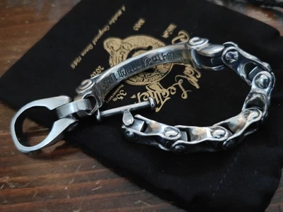 Brazalete de palanca de plata esterlina con eslabones de onda articulados en U de cuero de pared BWL Bill Foto 1 de 4