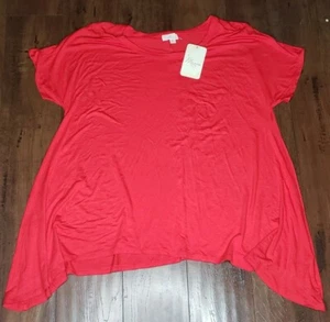 MISIA NWT Women's Oversized Asymmetric Hem Pocket Jersey Red Top Sz M Cozycore - Picture 1 of 5