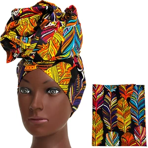 Head Wrap Head Scarf Wax African Print Fabric 100% Cotton Turban 21"x71" Women - Picture 1 of 19