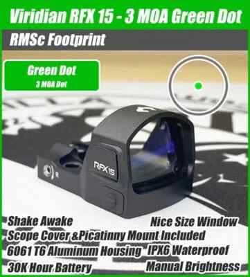 Viridian Optics RFX15 Green Dot Reflex Sight – 3 MOA, Shake Awake - 981-0019