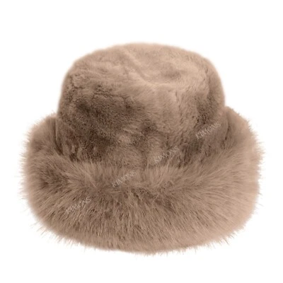 Chapéu balde de pele macia - Chapéu de inverno pescador quente pelúcia feminino grosso peludo falso - Imagem 1 de 4