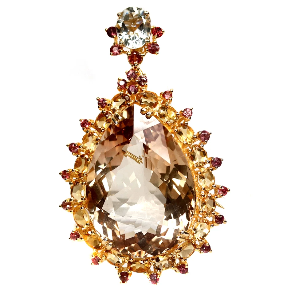 Piedra preciosa 28 X 40 mm. Broche de zafiro citrino topacio champán plata de ley 925 Foto 1 de 4