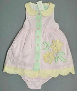New Baby Girl Clothes Maggie & Zoe 12 Month Pastel Check Floral Dress W/Bloomers - Picture 1 of 3