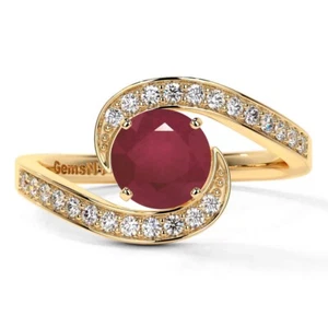 0.89cttw Natural Ruby Ring 14K Yellow Gold Bypass Engagement Ring - Picture 1 of 5