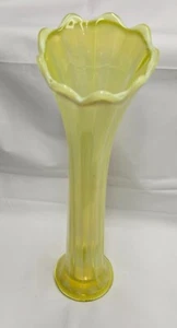 Fostoria Heirloom Uranium Opalescent Tall Swung Vase 14.25" - Picture 1 of 14