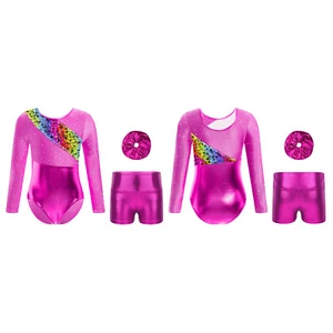 Kids Girls Jumpsuit Patchwork Dance Outfit Hair Band Rompers Ballet Ballerina - Picture 1 of 57