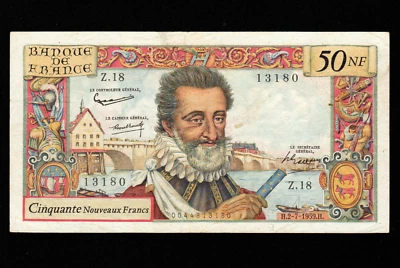 FRANCE  50 Nouveaux Francs 1959  P-143  VF - Image 1 of 4