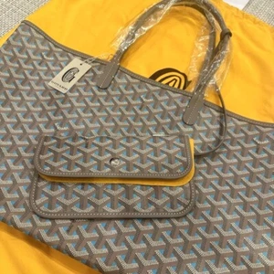 GOYARD Saint Louis PM Tote Bag Claire Voie Greige Turquoise Purse Auth New proof - Picture 1 of 10